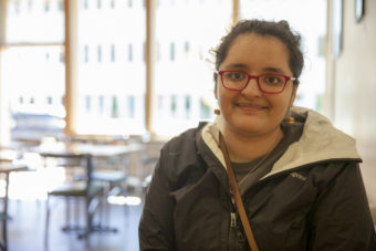 India Busby, 19, sits in a coffee shop winding down from her last shift of work as a barista and preparing for a trip to Alaska’s Democratic Convention on May 11, 2016 in Juneau, Alaska. (Photo by Rashah McChesney/KTOO)