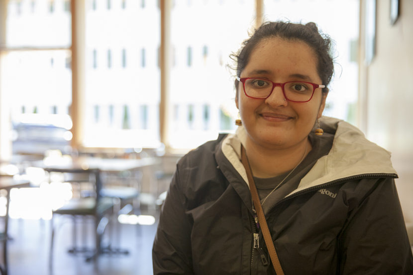 India Busby, 19, sits in a coffee shop winding down from her last shift of work as a barista and preparing for a trip to Alaska’s Democratic Convention on May 11, 2016 in Juneau, Alaska. (Photo by Rashah McChesney/KTOO)