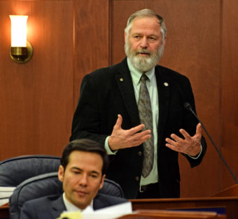 Rep. Paul Seaton, R-Homer, addresses the Alaska House of Representatives, March 23, 2015. (Photo by Skip Gray/360 North) 