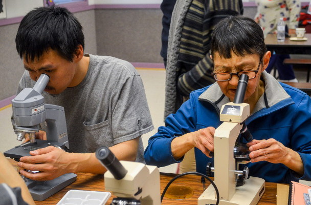 Last summer, residents of Gambell and Savoonga tested water samples for contaminants as part of an environmental health course led by Alaska Community Action on Toxics. (Photo by Kristin Leffler/KNOM)