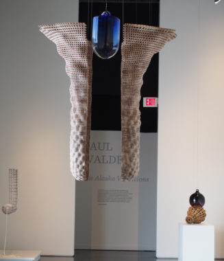 Sculpture’s by John Grade as part of his “Floats” exhibit within “The View From Up Here.” (Photo Zachariah Hughes/Alaska Public Media)