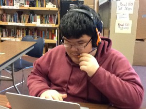 Rocky Mountain School seventh-grader Alexie Evan using the HMH Read180 program. (Photo by Sherri Carmichael.)