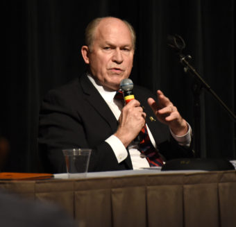 Gov. Bill Walker during a Q&A session for lawmakers with the Governor and key cabinet members to discuss legislator’s plans for reorganizing the Permanent Fund, April 20, 2016. (Photo by Skip Gray/360 North)