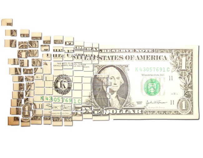 broken dollar cash pieces