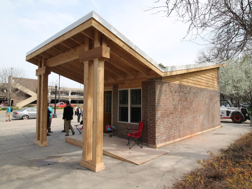 The winning design for the American Institute of Architects' competition to design a tiny house community for Chicago was built in two days and displayed at the University of Illinois, Chicago campus. Courtesy of Marty Sandberg