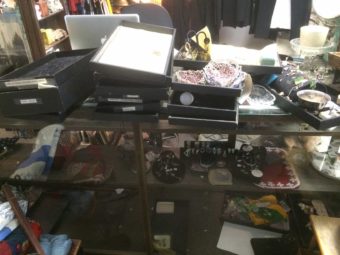 Boxes of jewelry and other items on display at the Alaska General Store.