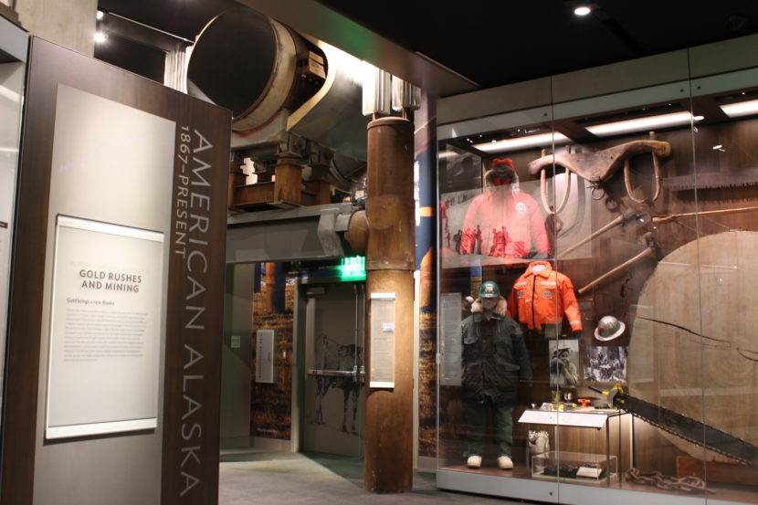 The defunct piece of the pipeline weighs about 3,000 lbs. It takes a special reinforced floor to stand. (Photo by Elizabeth Jenkins/KTOO