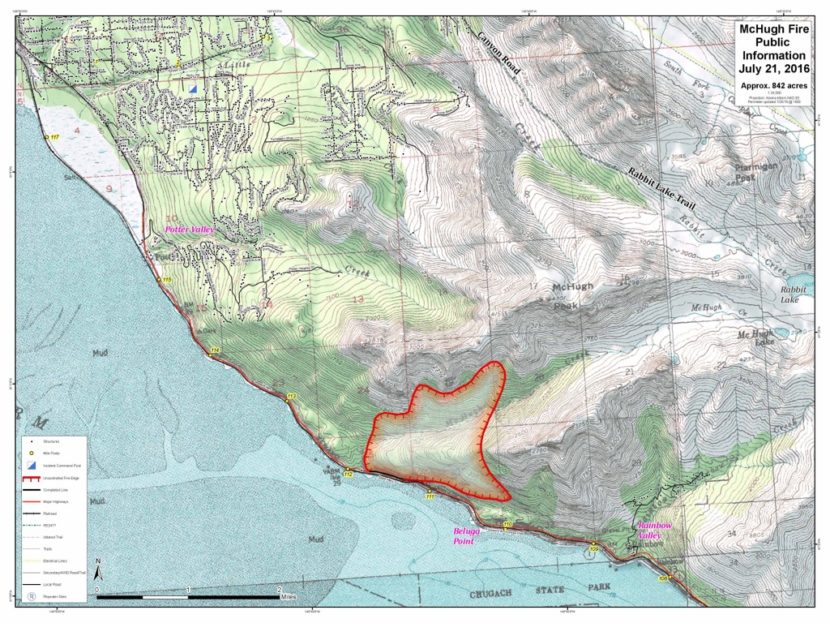 The McHugh fire as of about 6 p.m. July 20, 2016. (Image courtesy Alaska Interagency Incident Management Team)