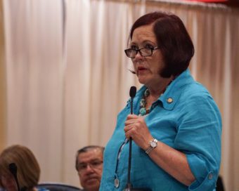 Senate Minority leader Berta Gardner, D-Anchorage, eulogizes the 29th Alaska Legislature's fifth special session, July 18, 2016. (Photo by Jeremy Hsieh/KTOO)