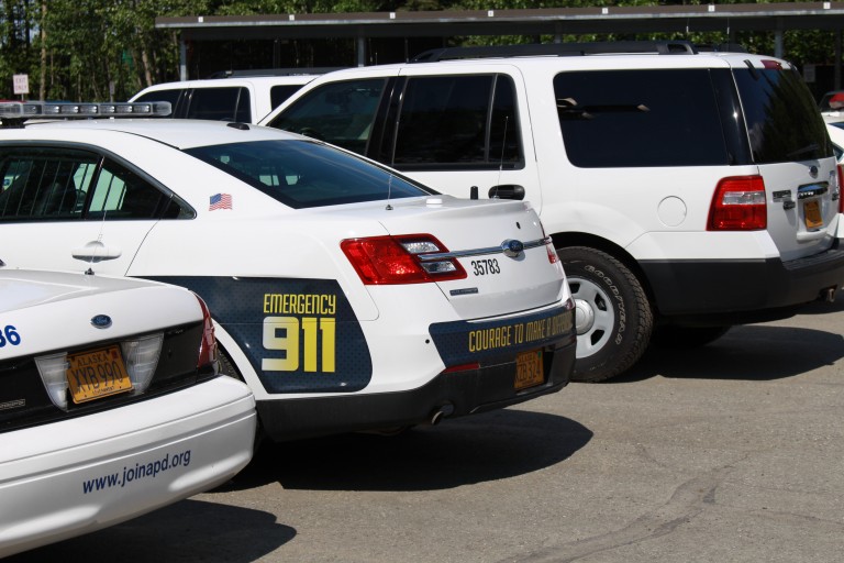 APD police vehicles (Photo by Wesley Early, Alaska Public Media – Anchorage)