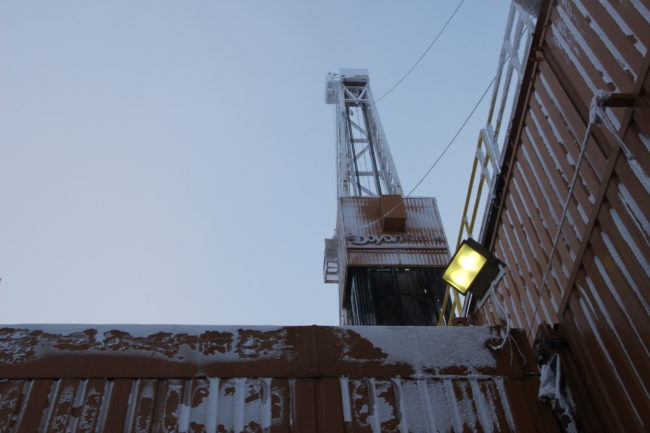 A Doyon drill rig putting in new wells at the ConocoPhillips CD5 drill site on the North Slope. Photo: Rachel Waldholz/APRN