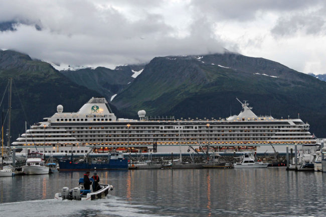 The Crystal Serenity is the largest passenger ship to traverse the Northwest Passage, traveling from Seward to New York City. Photo: Rachel Waldholz, Alaska's Energy Desk