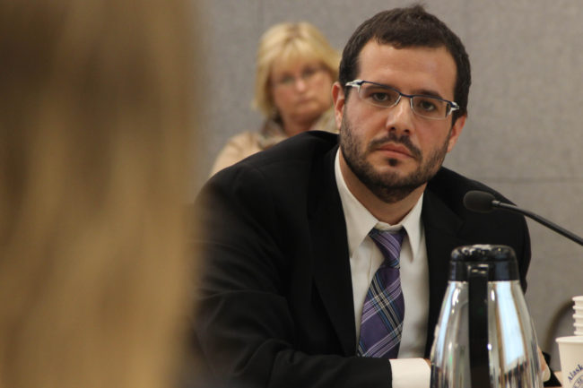 Nikos Tsafos of Enalytica warned lawmakers of major unkowns in a state-led gas line project. "If I were taking over a $50 billion project, I would be a lot more worried than I feel folks are worried," he said. Photo: Rachel Waldholz, Alaska's Energy Desk
