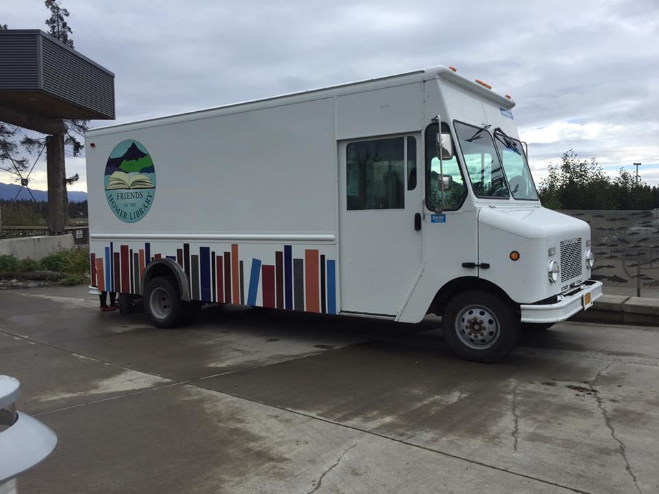The Friends of the Homer Library introduced a new bookmobile on Saturday, Sept. 17. (Photo by Casey Marsh/KBBI)
