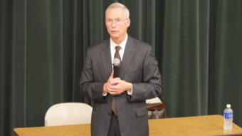 President Jim Johnsen explains Strategic Pathways at University of Alaska Southeast's Egan Lecture Hall Tuesday, Sept. 13, 2016.