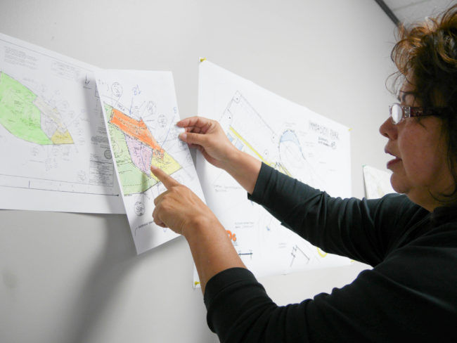 Central Council of Tlingit and Haida Indian Tribes of Alaska Business and Economic Development Manager Mryna Gardner explains the plans for the immersion park. (Photo by Lakeidra Chavis/ KTOO)