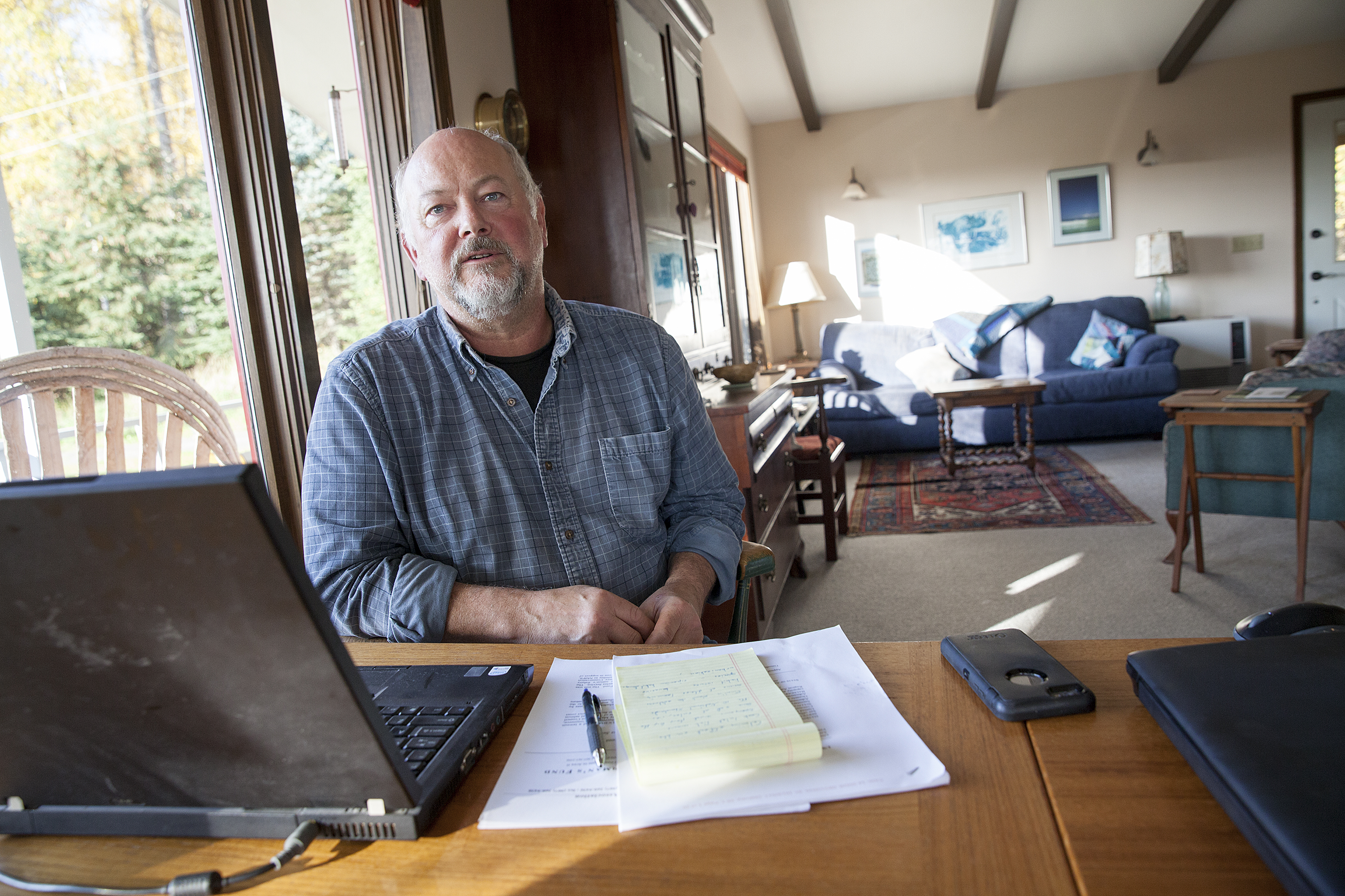 United Cook Inlet Drift Association Vice-President Erik Huebsch talks about a court ruling in his commercial fishing organization’s favor on Sunday, Sept. 25, 2016 in Kasilof, Alaska. (Photo by Rashah McChesney/Alaska’s Energy Desk)