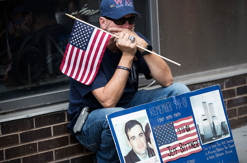 A man pauses near the Sept. 11 Memorial site in New York City. Drew Angerer/Getty Images