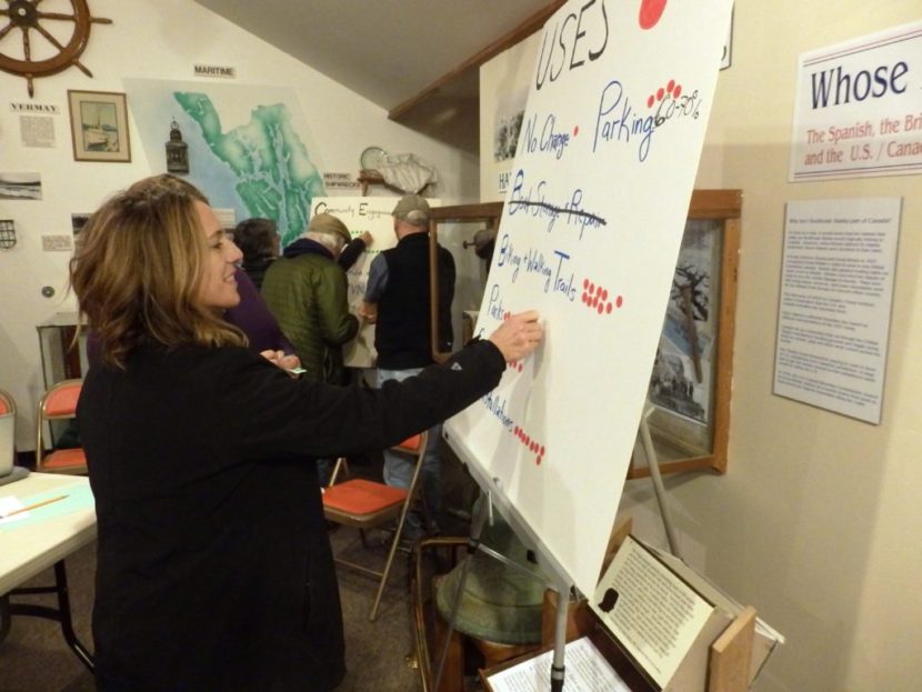 Leslie Ross ranks potential uses for the waterfront trail.