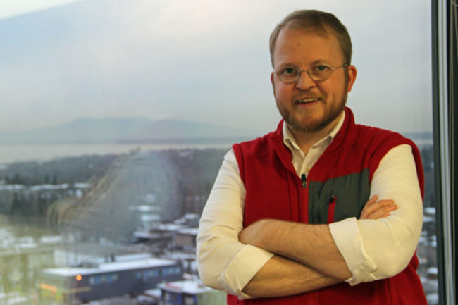 A self-described “progressive Republican,” Sam Moore voted for Mitt Romney, John McCain and George W. Bush. But this time around, he says he can’t support Donald Trump. He’s voting for Libertarian Gary Johnson, instead. (Photo by Rachel Waldholz, Alaska’s Energy Desk – Anchorage)