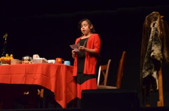 Joan Inga Barnowski, 11, gives the youth keynote speech at the 33rd annual Elders and Youth conference in Fairbanks. (Photo by Jennifer Canfield)