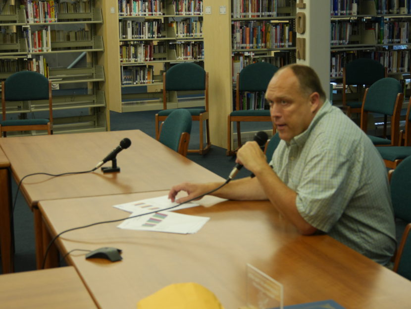 Ted Wilson speaks at a Juneau School Board meeting on Aug. 9, 2016. Wilson is the director of teaching and learning support for Juneau School District.