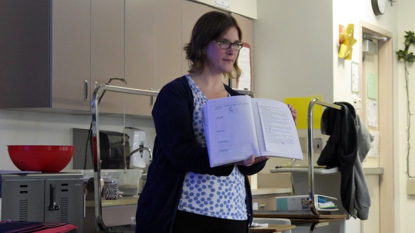 Jessica Collins gives instructions to her social studies class on class on Monday. (Photo by Quinton Chandler/KTOO)
