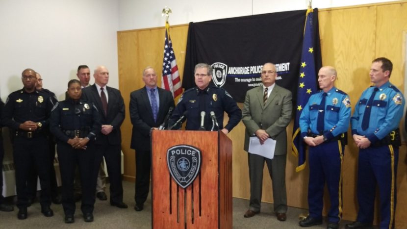 Anchorage Police Department Chief Chris Tolley addresses the media at the department’s West Anchorage training facility, Nov. 15, 2016. (Photo by Josh Edge/Alaska Public Media)