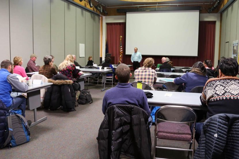 Richard Darden, USACE Project Manager on Donlin Gold, addresses stakeholders at a Bethel meeting on how Donlin Gold will be legally required to treat historical sites if permitted. Nov. 21, 2016.