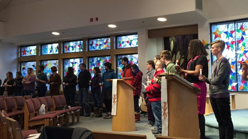 Community members gather for the Transgender Day of Remembrance on Nov. 20, 2016. (Photo by Anne Hillman/Alaska Public Media)