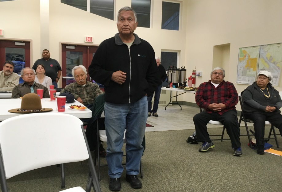 Joe Williams of Saxman speaks during the Alaska Mental Health Trust meeting at the Saxman Community Hall. (Photo by Leila Kheiry/KRBD)