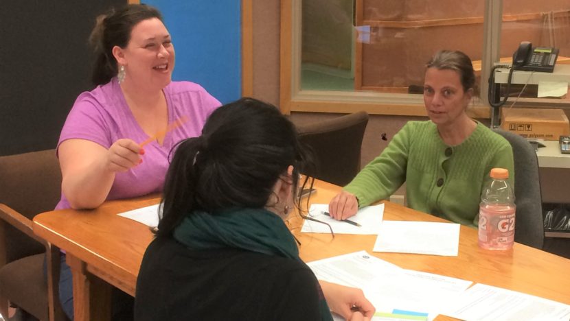 Frances Ziel (right) during an Adivsory School Board meeting.
