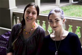 Michele Rogers (left) and Heather Schuler are students — and single moms — at Wilson College in Chambersburg, Pa. Noah Adams/NPR