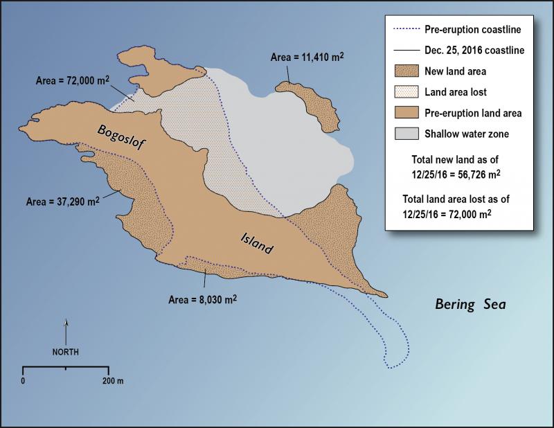 Even with the formation of new land, Bogoslof Island has shrunk. (Courtesy Chris Waythomas, AVO/USGS)
