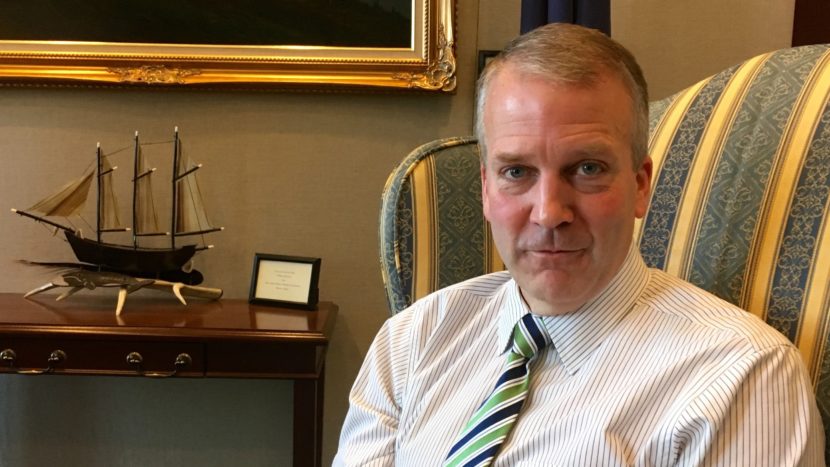 Republican U.S. Sen. Dan Sullivan in his Washington, D.C. office. (Photo by Liz Ruskin/Alaska Public Media)