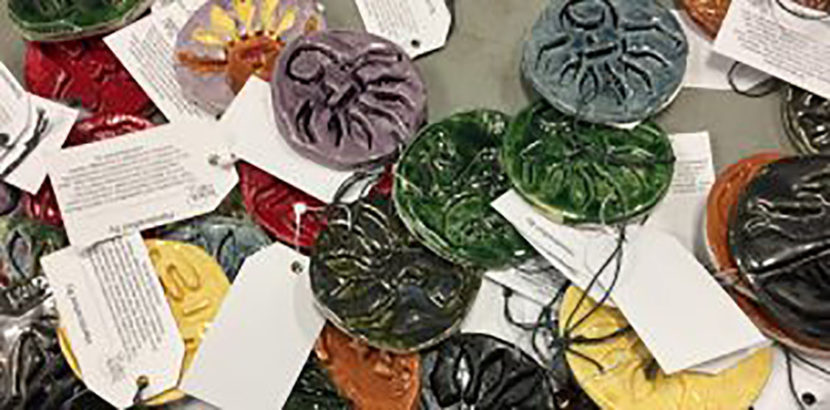 Some of the ornaments made at Bean’s Cafe as part of a project funded by the Alaska Mental Health Trust Authority. (Photo by Anne Hillman/Alaska Public Media)