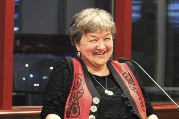 Writer Ernestine Hayes, reads from "The Tao of Raven" during a panel discussion in Juneau on Sept. 24, 2015. (Photo by Mary Catherine Martin/Capital City Weekly)