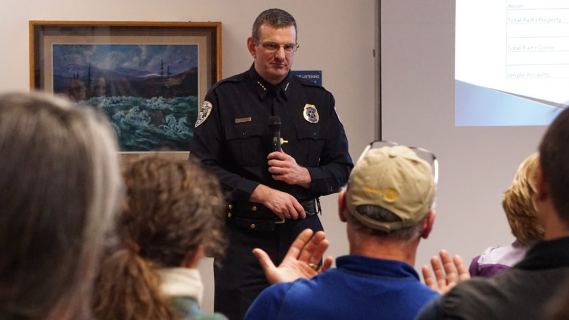 Fritz Moser asks JPD Chief Bryce Johnson a question.