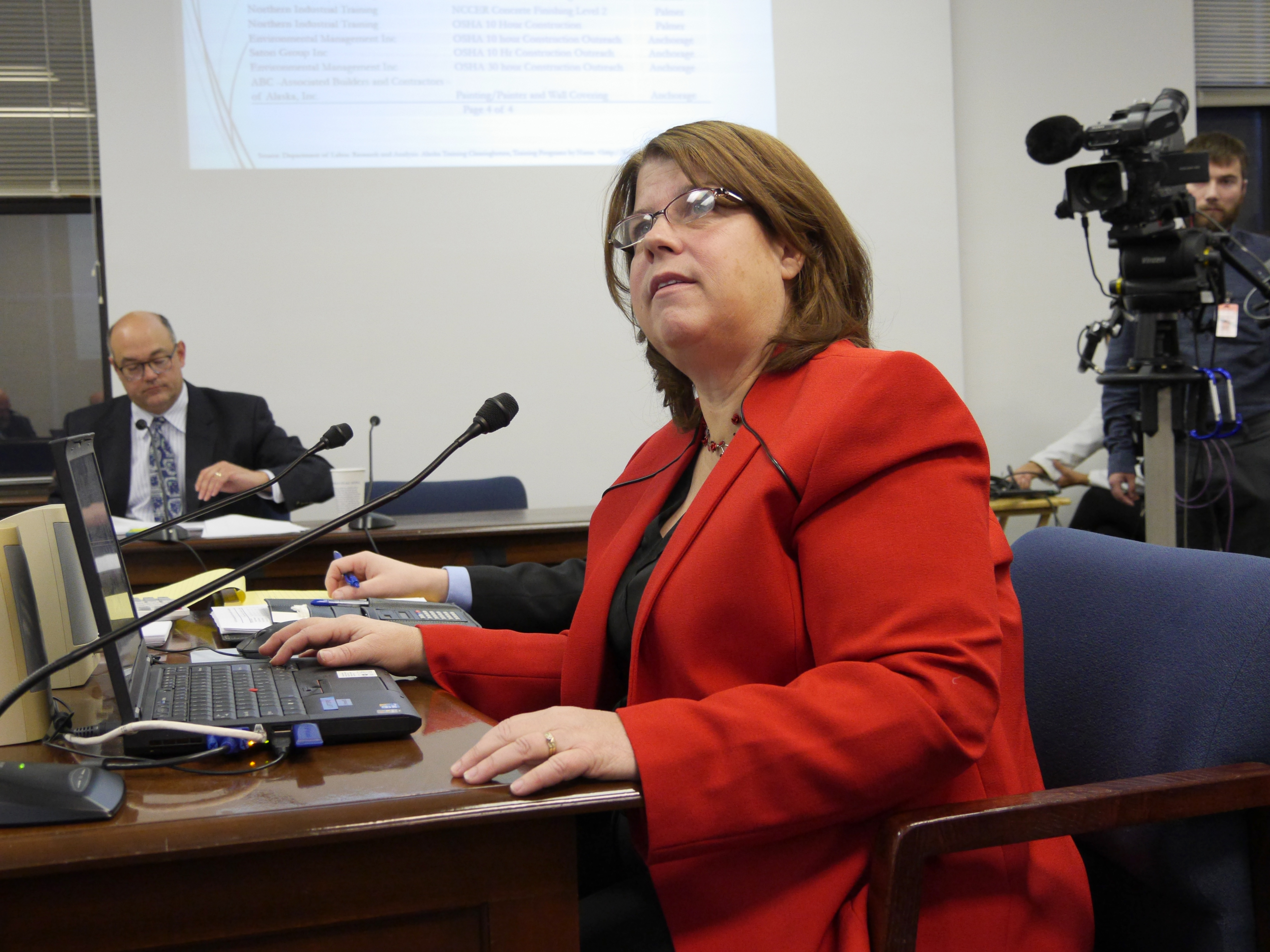 Rep. Tammie Wilson, R-North Pole, speaks in January 2016. She has introduced a bill that would set rules restricting civil asset forfeiture. (Photo by Skip Gray/360 North.)