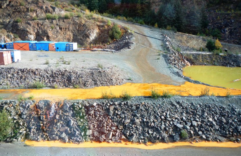 A Tulsequah Chief Mine settling pond overflows at the site about 40 miles northeast of Juneau Sept. 26, 2016. (Photo Courtesy of British Columbia Ministry of Energy and Mines)