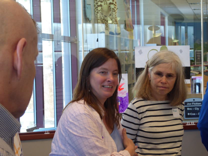 Alyse Galvin, middle, is the co-founder of Great Alaska Schools. She led the discussion.