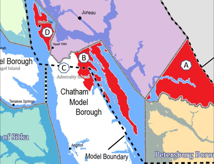 CBJ staff recommends annexing the red areas labeled A, B and D.
