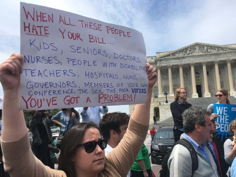 Protesters gathered at the U.S. Capitol before a House vote on the GOP's American Health Care Act on May 4, 2017.