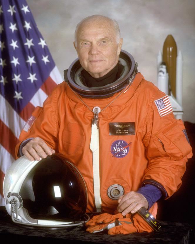 STS-95 crewmember, astronaut and U.S. Senator John Glenn. Glenn was the first American to orbit the earth, and he returned to space in October 1998 aboard Space Shuttle flight STS-95. This is his official portrait for that Shuttle mission.