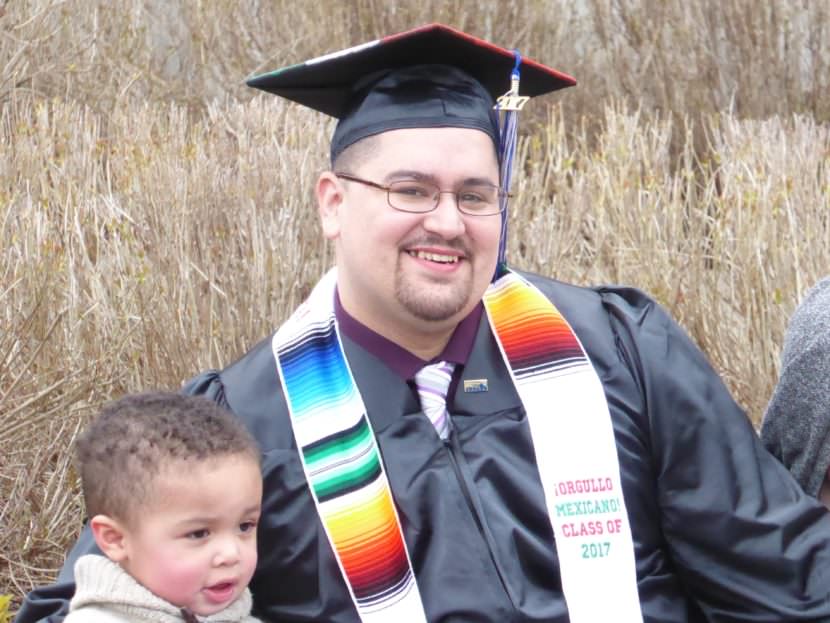Marcos Galindo and his son Lucian after the UAS graduation ceremony on May 7, 2017. at the Charles Gamble Jr. -Donald Sperl Joint Use Facility.