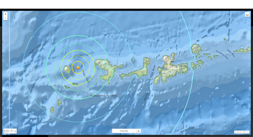 A series of earthquakes, including a strong 6.4-magnitude quake near Adak, shook the Aleutian Islands the morning of Monday, May 8, 2017.