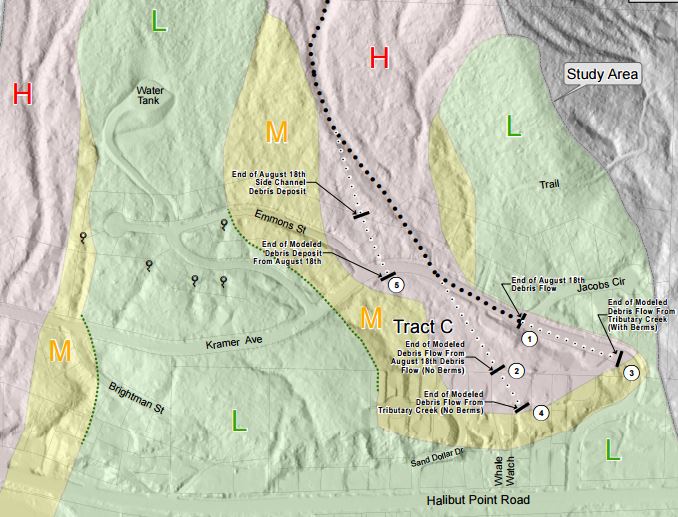 If the critical areas ordinance passes on June 27th, it would change development rules for South Kramer Avenue. An outside firm mapped the area for landslide risk in the aftermath of the August 18, 2015 landslides. (Map from Shannon & Wilson South Kramer report)