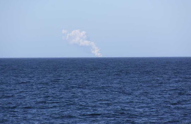 A volcanic plume bellows from Bogoslof on June 5, 2017. (Photo courtesy of U.S. Fish & Wildlife Service, Research Vessel Tiglax)