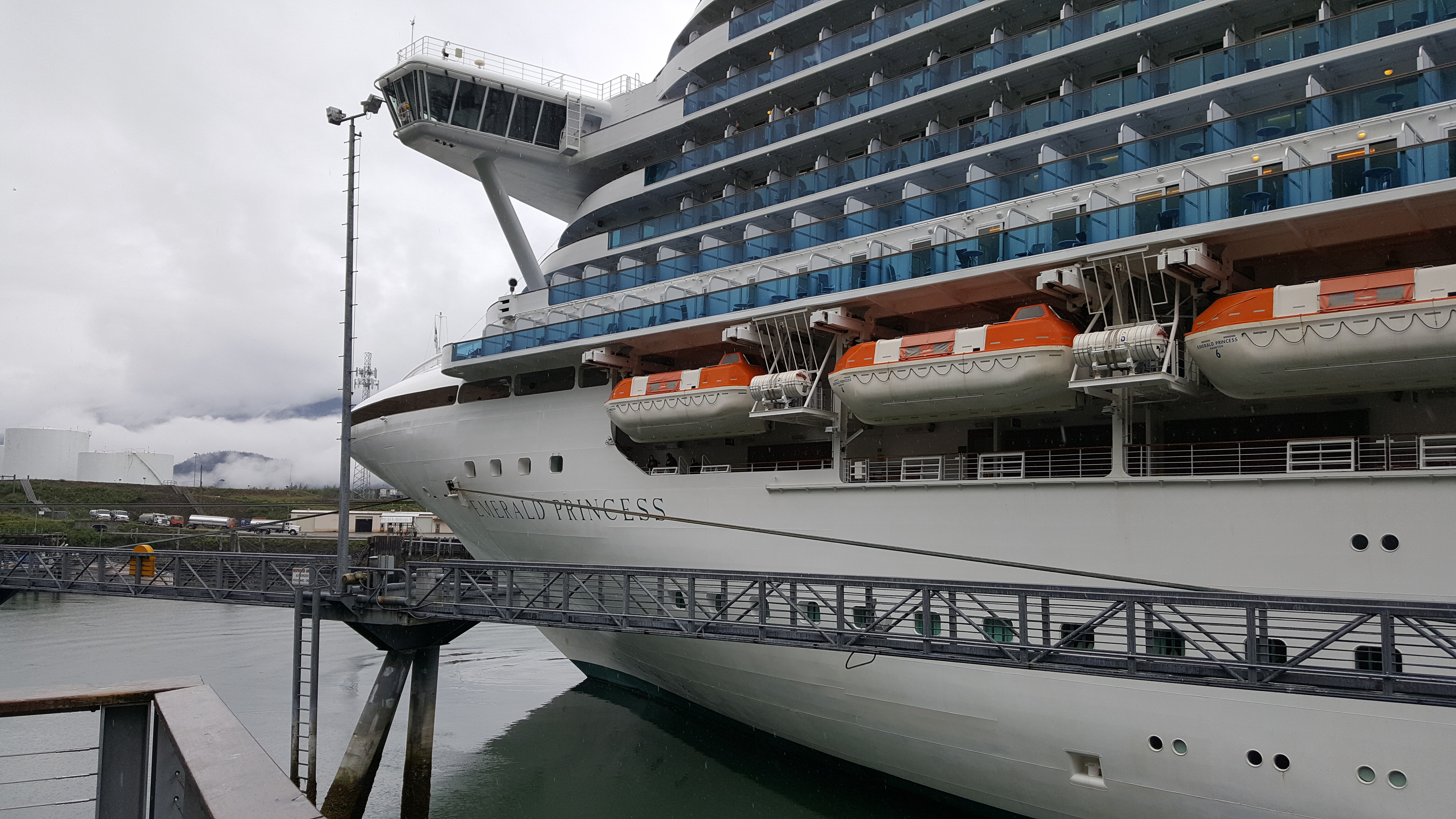 The Emerald Princess is moored Wednesday, July 27, 2017, at the S. Franklin Street Dock in Juneau. (Photo by Tripp J Crouse/KTOO)