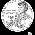 This coin sketch shows the proposed design for the reverse of the 2020 Sacagawea gold dollar coin, which features Alaska Native civil rights leader Elizabeth Peratrovich. It is one of two designs being considered by the U.S. Secretary of Treasury. (Image courtesy U.S. Mint)